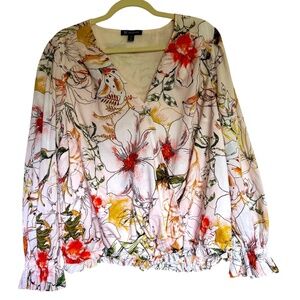 International Concepts‎ Pink Floral Puff Sleeve Surplice Blouse Top Plus Size 2X